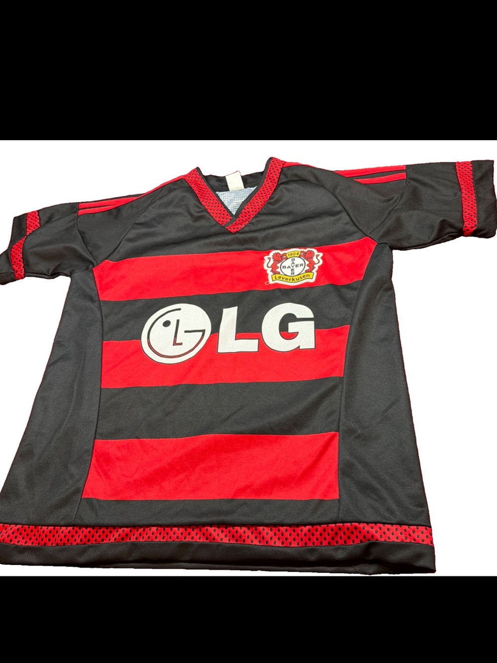 Bayer Leverkusen Jersey Black Red Stripes Soccer Men’s Size Small Short Sleeves